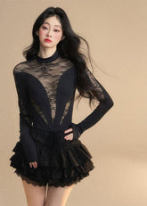 Hollow Mesh Long Sleeve Tee